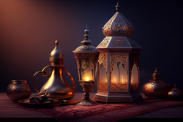 Ramadan concept background with candles Generative AI