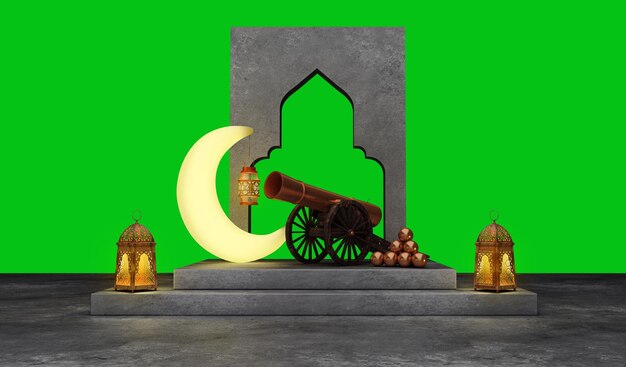 Ramadan concept Canon Ramadan kareem met halve maan met xAKing Throne stoel 3D-rendering