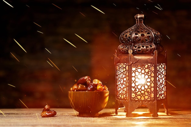 Ramadan concept. Dates in the foreground