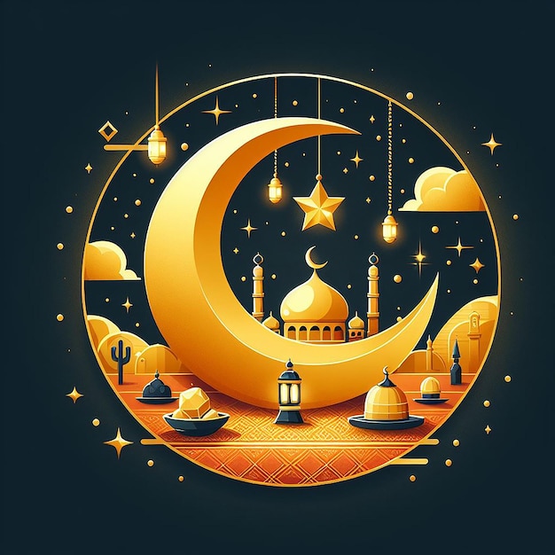 Ramadan concept plat ontwerp met gouden maan