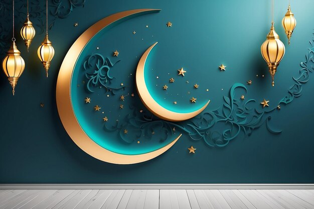 Ramadan crescent on modern wall background Luxury Ramadan background