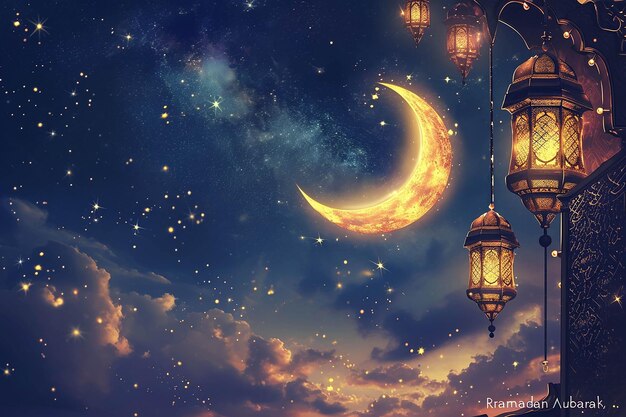 Ramadan cute lantern crescent moon background generated by AI