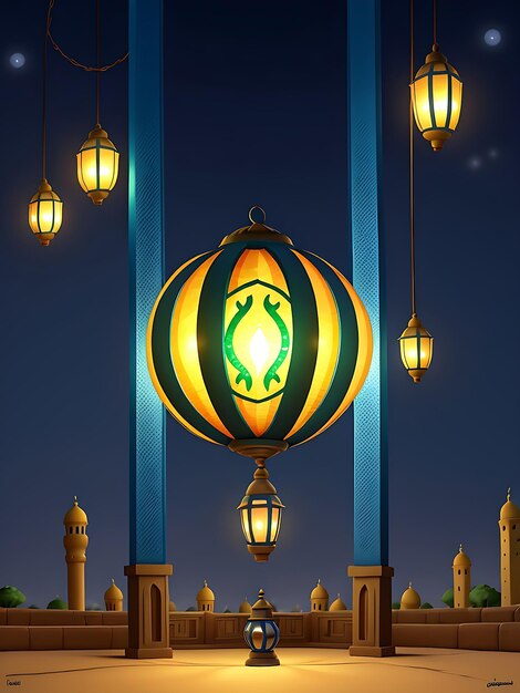 Ramadan decoration with arabic lantern and candle in the night seamless looping timelapse