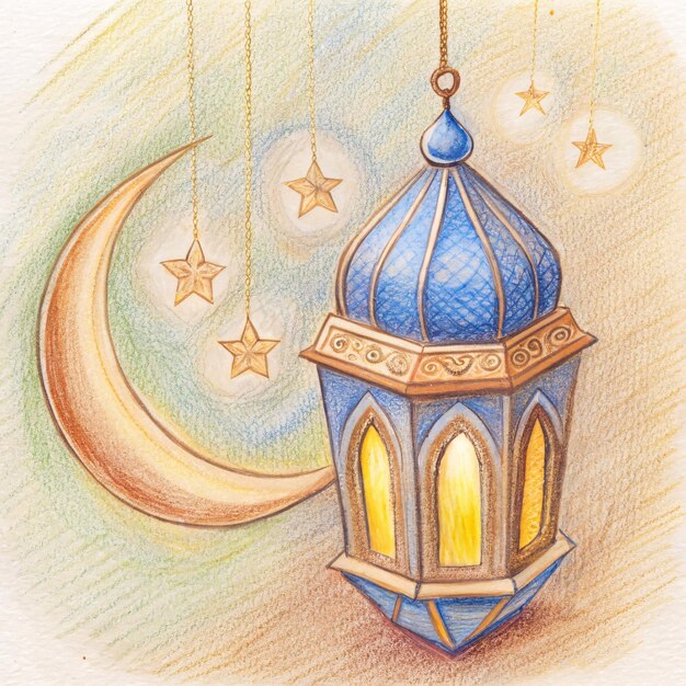 Photo ramadan design with pencil sketch design