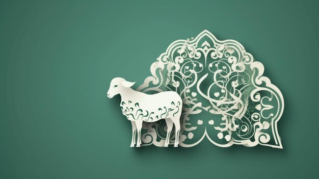 Photo ramadan eid al adha sheep art concept green background celebration