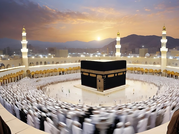 Photo ramadan and eid blessings inspiring kaaba landscape in mecca