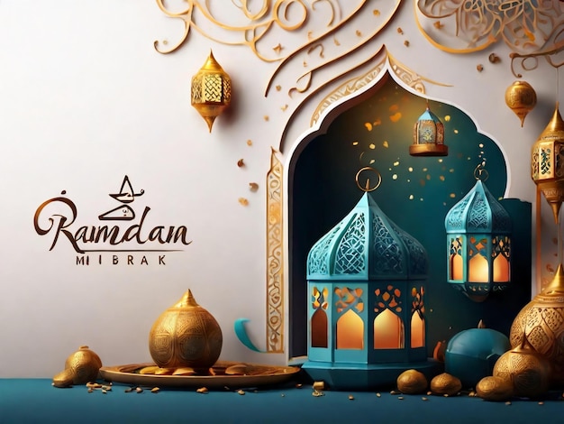 Ramadan eid mubarak islamitische achtergrond gegenereerd door AI