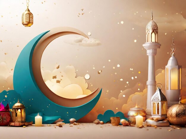 Ramadan eid mubarak islamitische achtergrond gegenereerd door AI