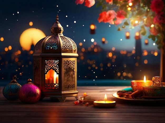 Ramadan eid mubarak islamitische achtergrond gegenereerd door AI