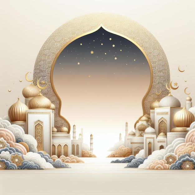 Ramadan Eid mubarak moon and mosque beautiful background