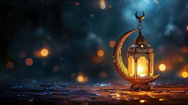 Foto ramadan en eid concept licht gouden kleur nieuwe achtergrond arabische traditionele lantaarn lichtlamp