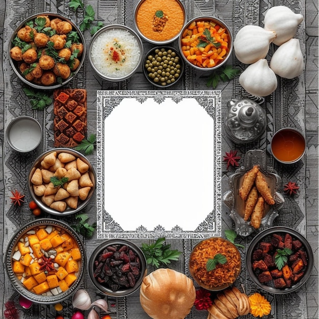 Ramadan feast Arabic food with white frame ideal for social media For Social Media Post Size