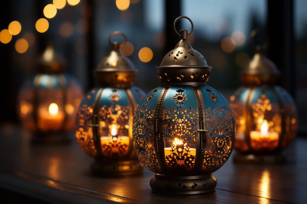 Ramadan festival decoraties met lantaarns en voedsel