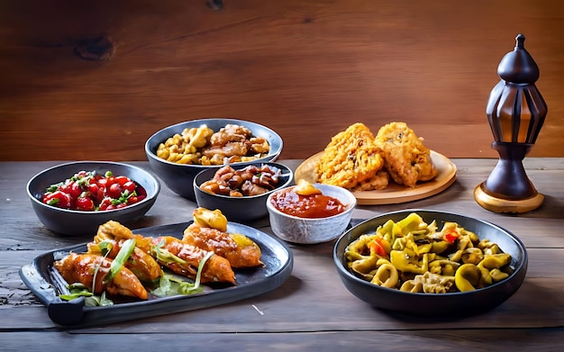 Photo ramadan food on dark wooden table