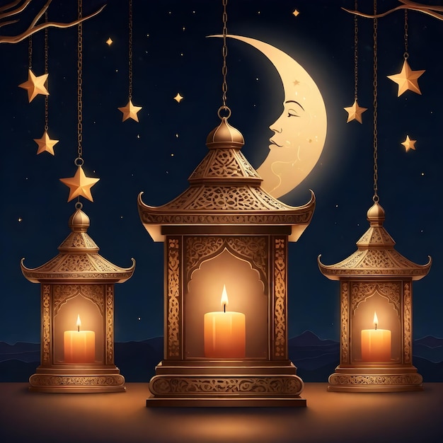 Foto ramadan foto vieren met lantaarn achtergrond maan en sterren
