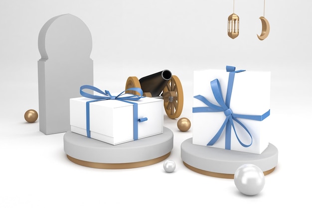Foto scatole regalo ramadan lato prospettico in sfondo bianco