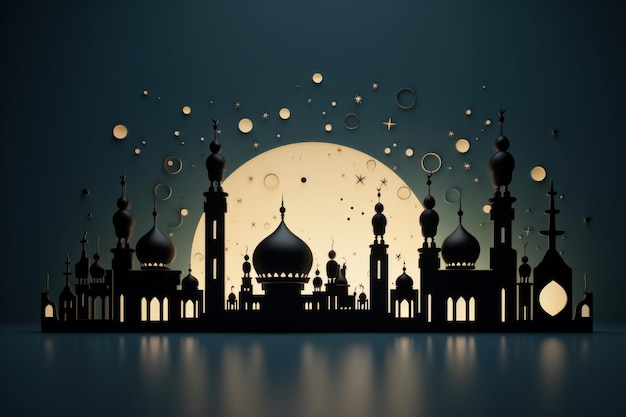 Фото Рамадан светящийся фон с мечетью и фонарем святой рамадан карим луна для мусульман