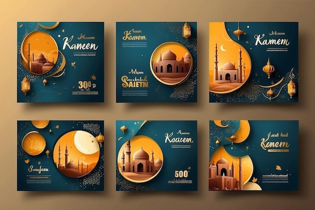 Ramadan greeting card background set Two cover template design for poster Eid Mubarak