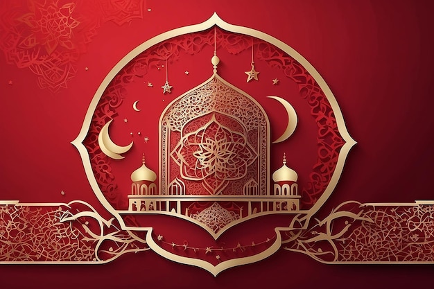 Photo ramadan greeting card on red background