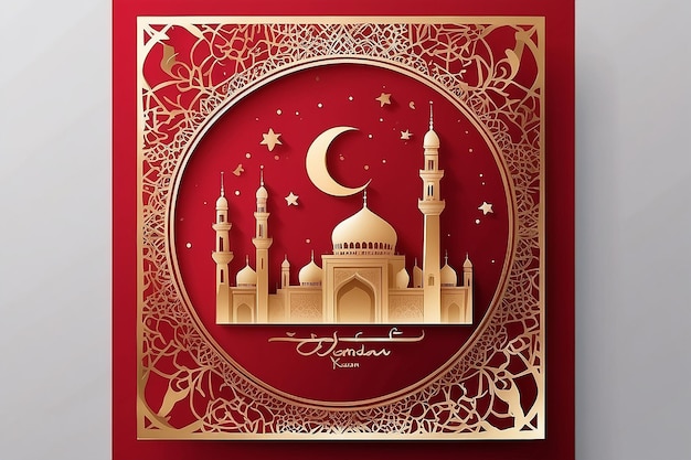 Ramadan greeting card on red background