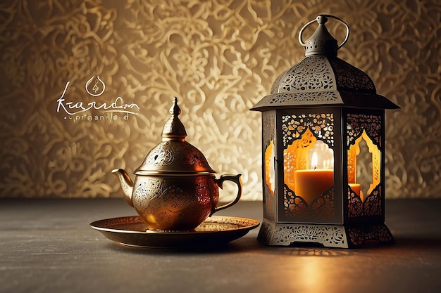 Ramadan greeting card unique lantern ramadan crescent Arabic coffee pot Islamic ornament