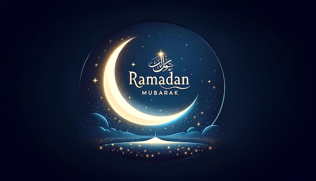 Ramadan greeting card with crescent moon at night