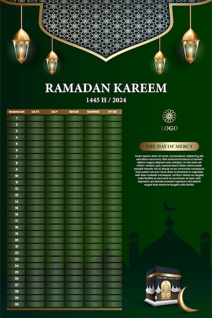 Foto ramadan heilige maand kalender schema posters of banners voor gebed vasten en het breken van het vasten