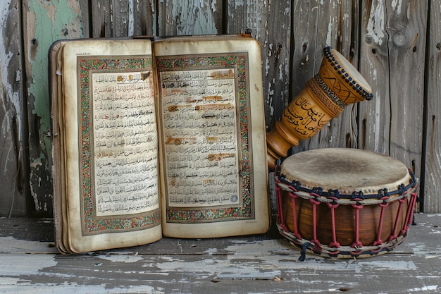 Ramadan holy quran and drums front side