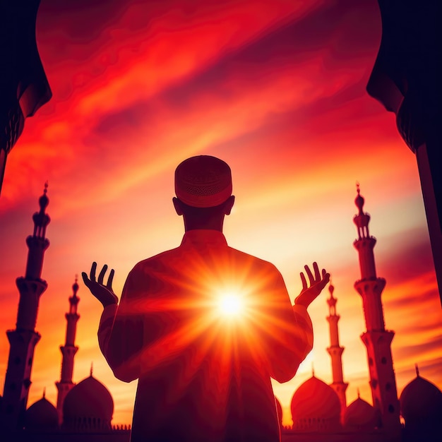 Идея Рамадана для Дня Эйд-Фитра с традиционной мусульманской иллюстрацией