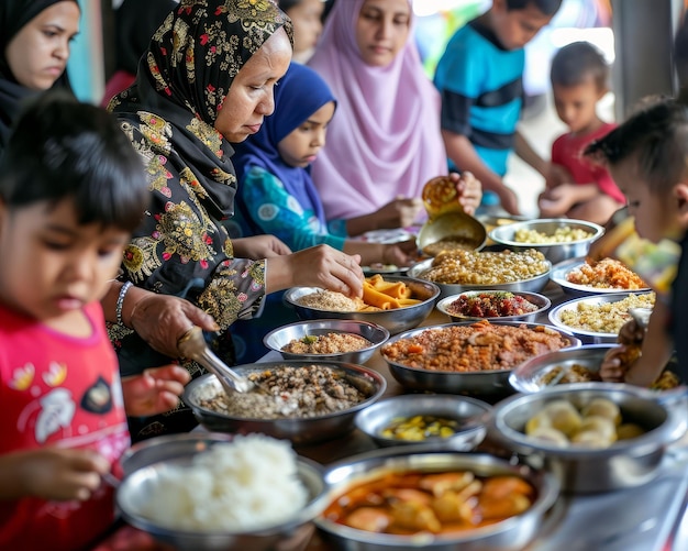 라마단 이프타르 식사 단식이 깨진 공동체가 강화되었습니다.