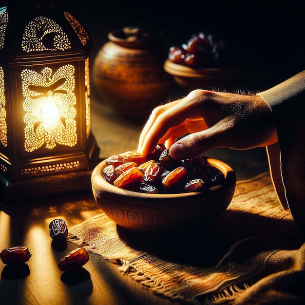 Ramadan iftar with date and Islamic Arabic food