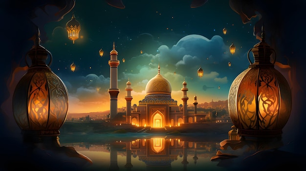 Ислам Рамадан Мечеть красивая иллюстрация дизайн фона религия Аллах Генеративный ИИ