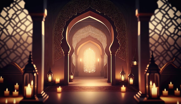 Ramadan Islamitische Moskee Interieur binnen prachtige gestructureerde Ramadan Kareem Generative AI