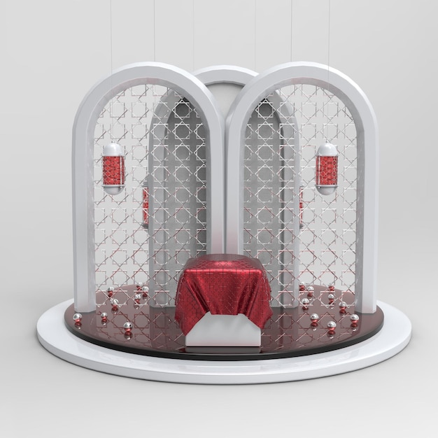 ramadan kareem 3d achtergrond met Arabisch kanon en islamitische decoratieve objecten, 3D-rendering