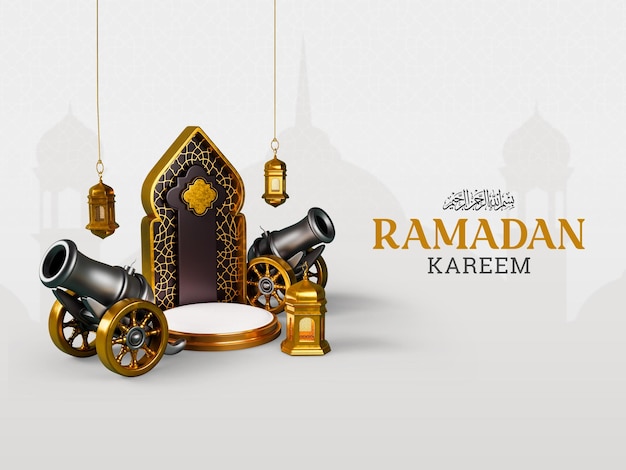 Foto ramadan kareem 3d podium banner ontwerp groet