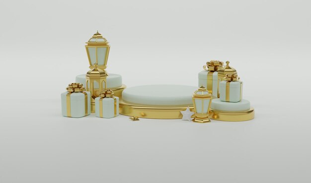 Ramadan kareem 3d realistic rendering in gold color