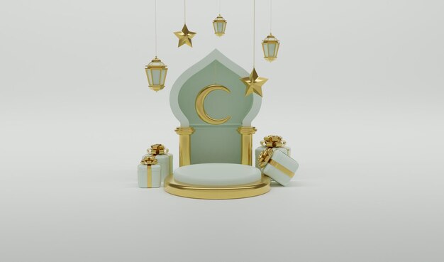 Ramadan kareem 3d rendering with realistic buildings