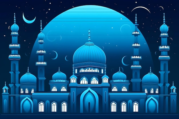 Ramadan kareem achtergrond halve maan op de top van een moskee neurale netwerk ai gegenereerd