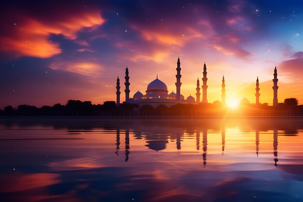 Ramadan kareem achtergrond islamitische lamp islamitische zonsondergang