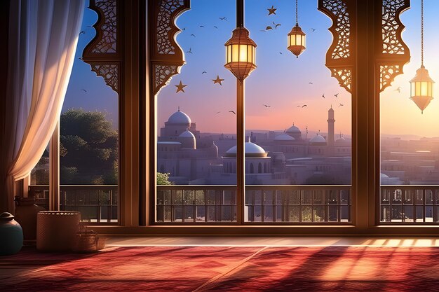 Ramadan kareem achtergrond islamitische lamp islamitische zonsondergang