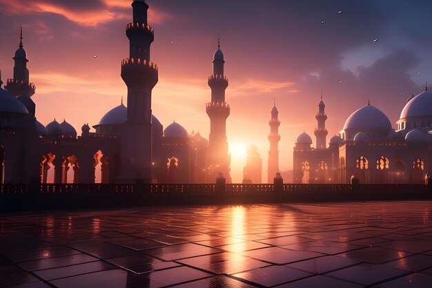 Ramadan kareem achtergrond islamitische lamp islamitische zonsondergang