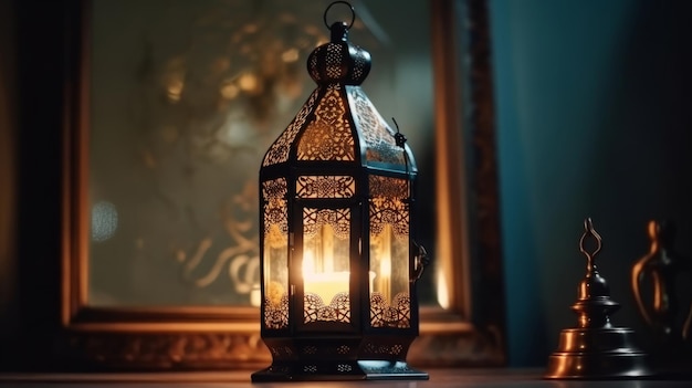 Ramadan Kareem Achtergrond met Lantaarn Illustratie AI GenerativexA