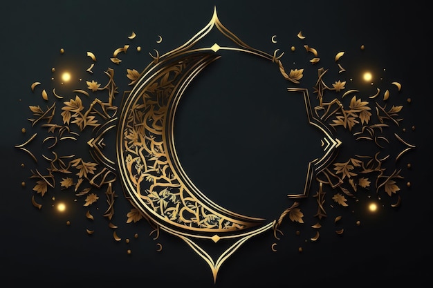 ラマダン カリーム アラビア語ゴールデン バナー デザイン テンプレート黒と金の背景