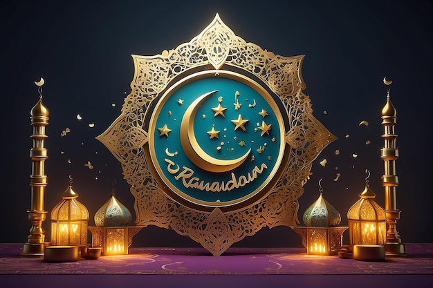 Ramadan kareem arabic golden banner