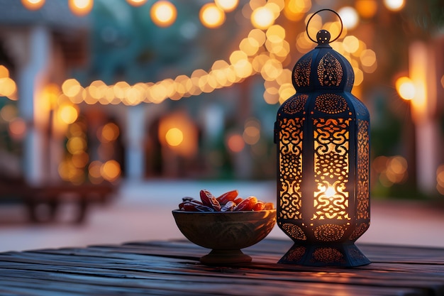 Ramadan Kareem backdrop with dates and intricate patterns