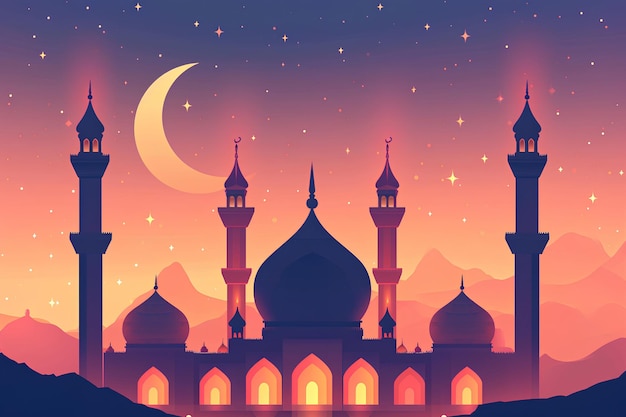 A Ramadan Kareem background designed in a flat styleThe vibrant colors and intricate patterns