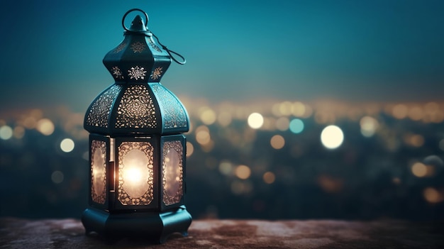 Ramadan Kareem background Ramadan lantern on bokeh background Eid Mubarak background Eid greeting