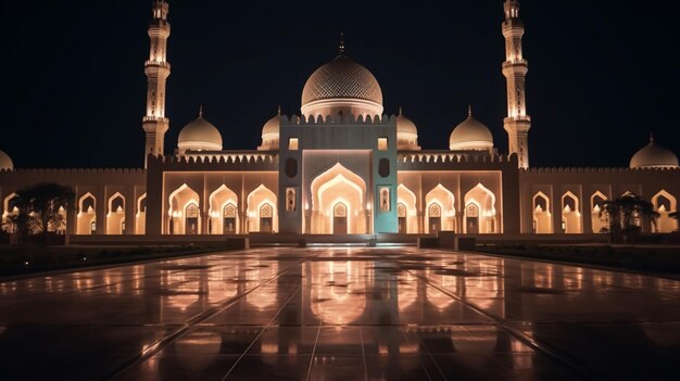 ramadan Kareem background Sheikh Zayed grand mosque with crescent moon Abu Dhabi capital city of