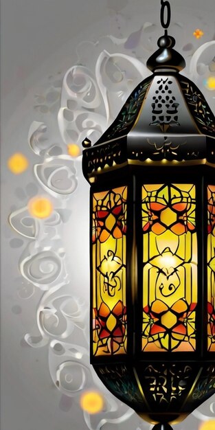 Photo ramadan kareem background with a combination of shining hanging gold lanterns generative ai