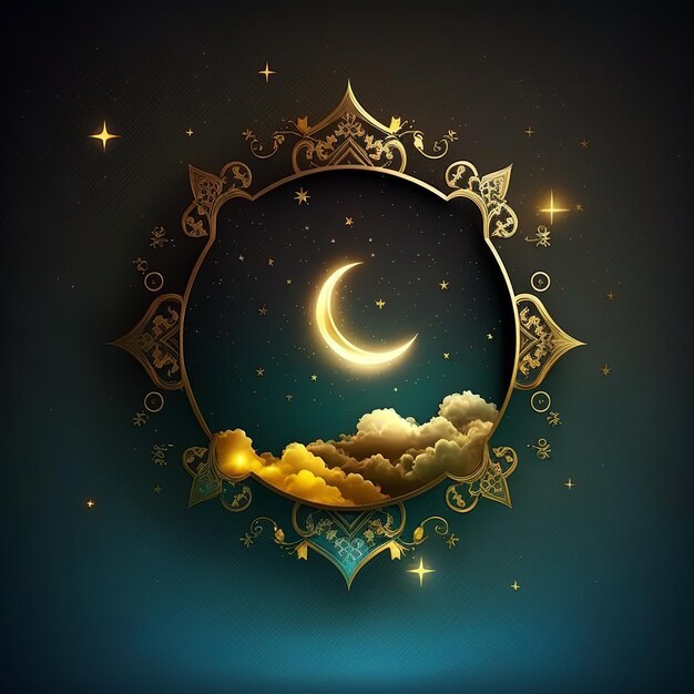 Ramadan Kareem background with crescent stars and clouds Generative ai